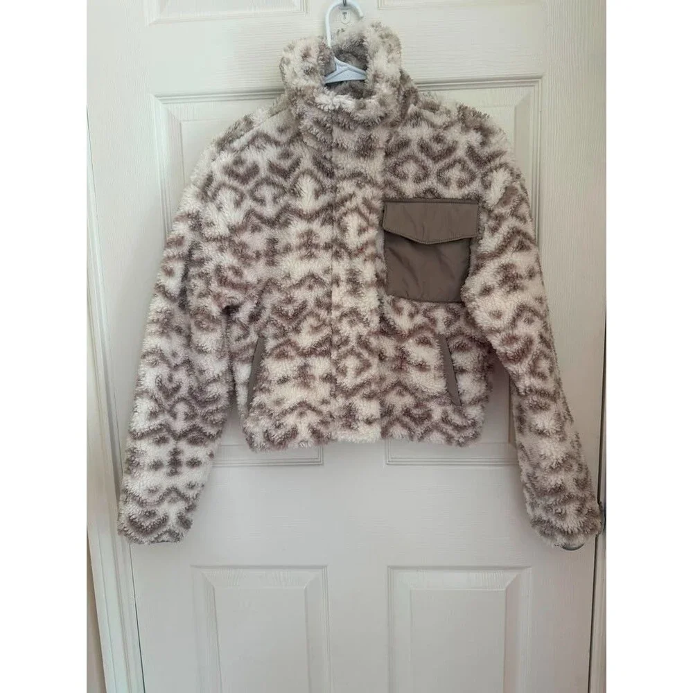Abercrombie & Fitch XXS Fleece Jacket Faux Fur Pattern Zip Up Y2K